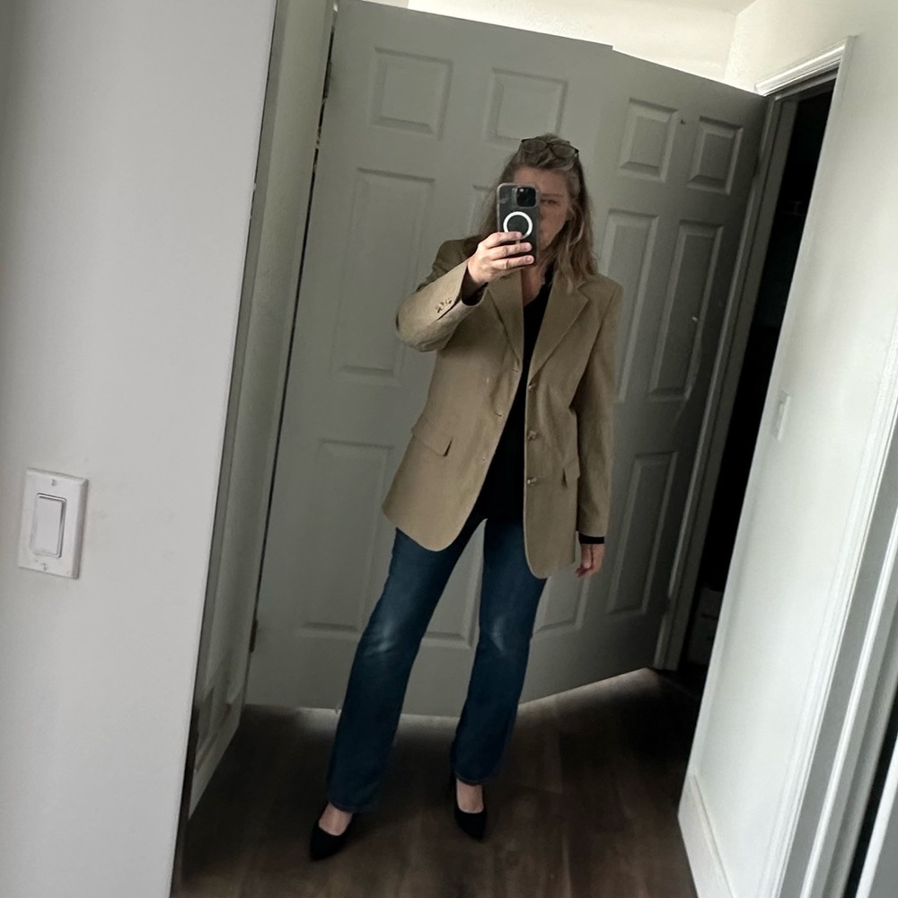 Vintage Men’s Tan Blazer Wear as Oversized Women’s Suit Jacket Coat Corduroy L - Picture 2 of 10
